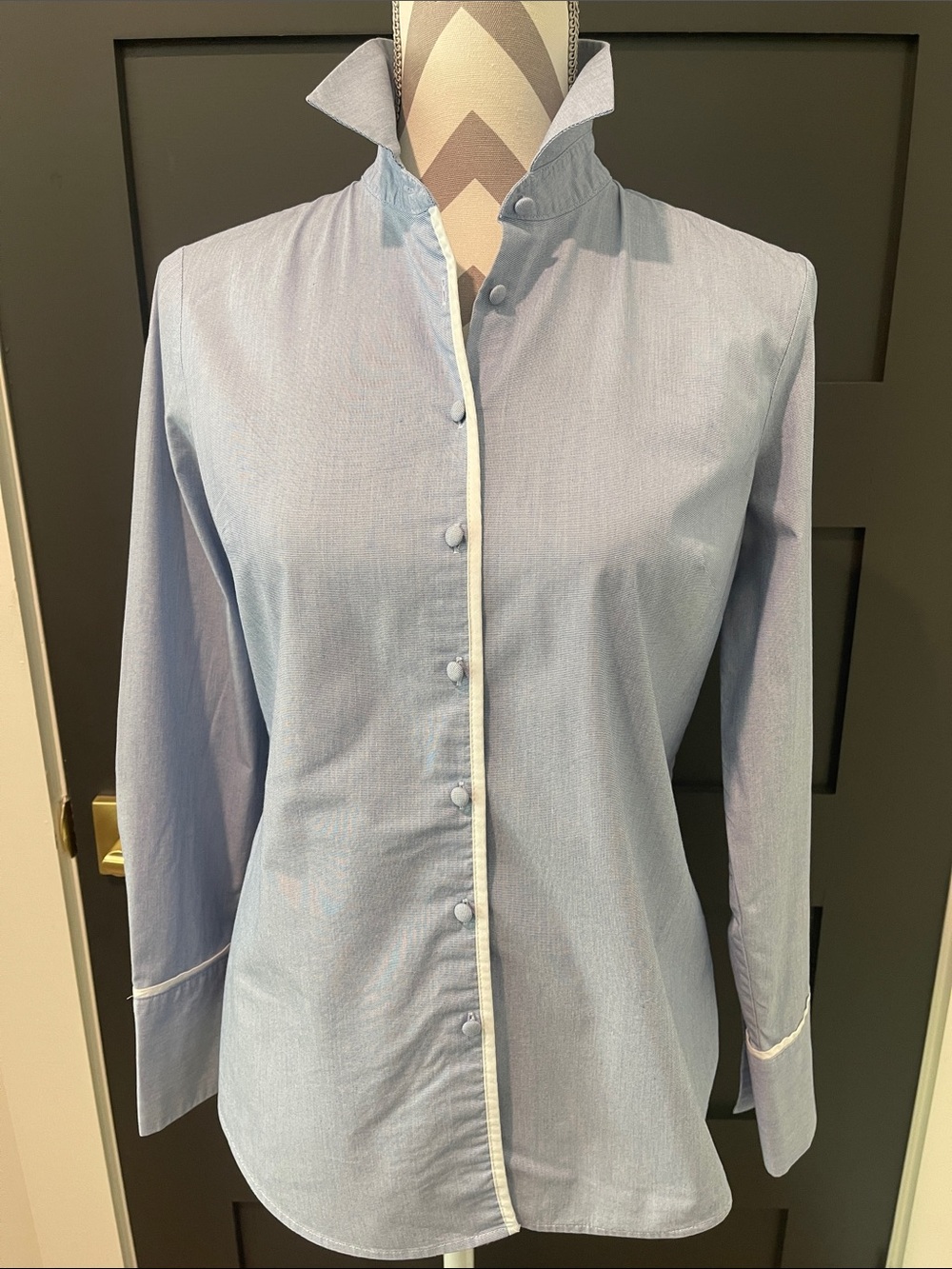 Banana Republic Preppy Classic Riley Blue Dress Shirt with White Trim Size 4